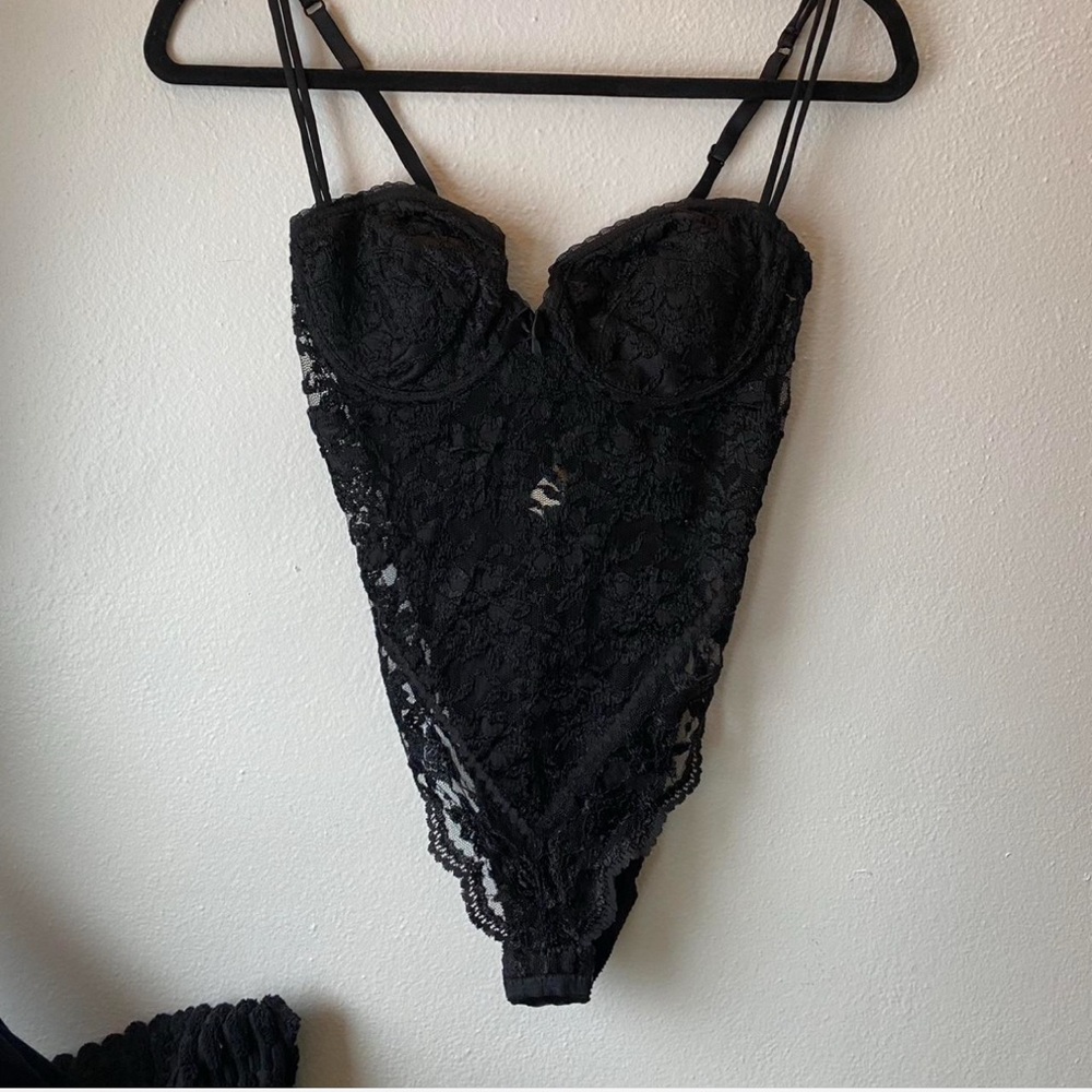 Vintage 90s Gold Label Victorias Secret Black Lace Bodysuit